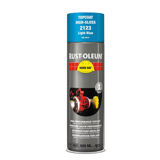 Rust - Oleum Hard Hat Top Coat Spray Light Blue RAL5012 - 500ml - Transtools Online