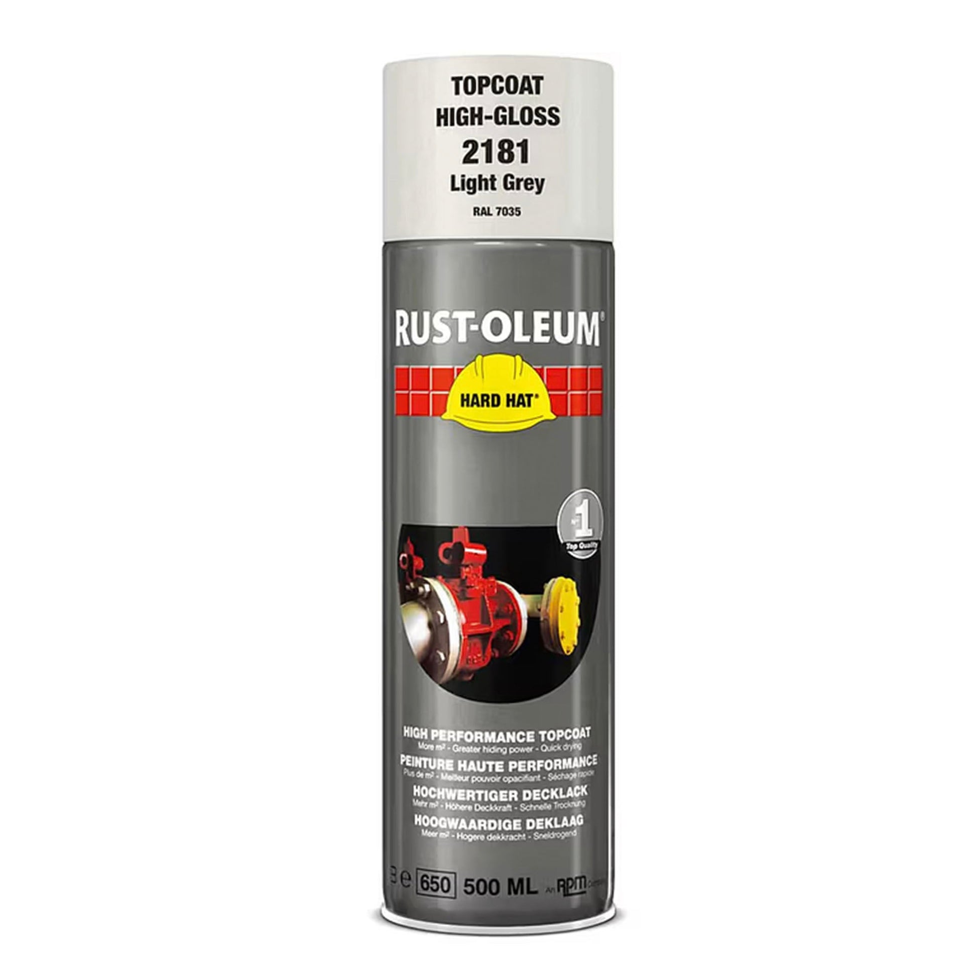 Rust - Oleum Hard Hat Top Coat Spray Light Grey RAL7035 - 500ml - Transtools Online