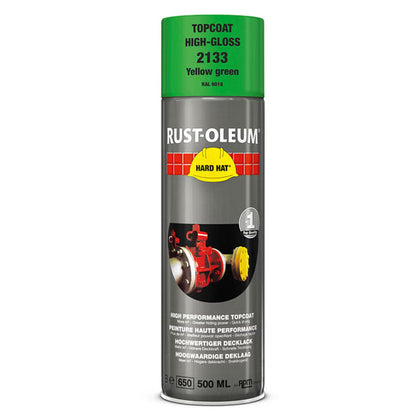 Rust - Oleum Hard Hat Top Coat Spray Paint - Yellow Green