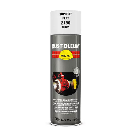 Rust - Oleum Hard Hat Top Coat Spray White Matt - 500ml - Transtools Online