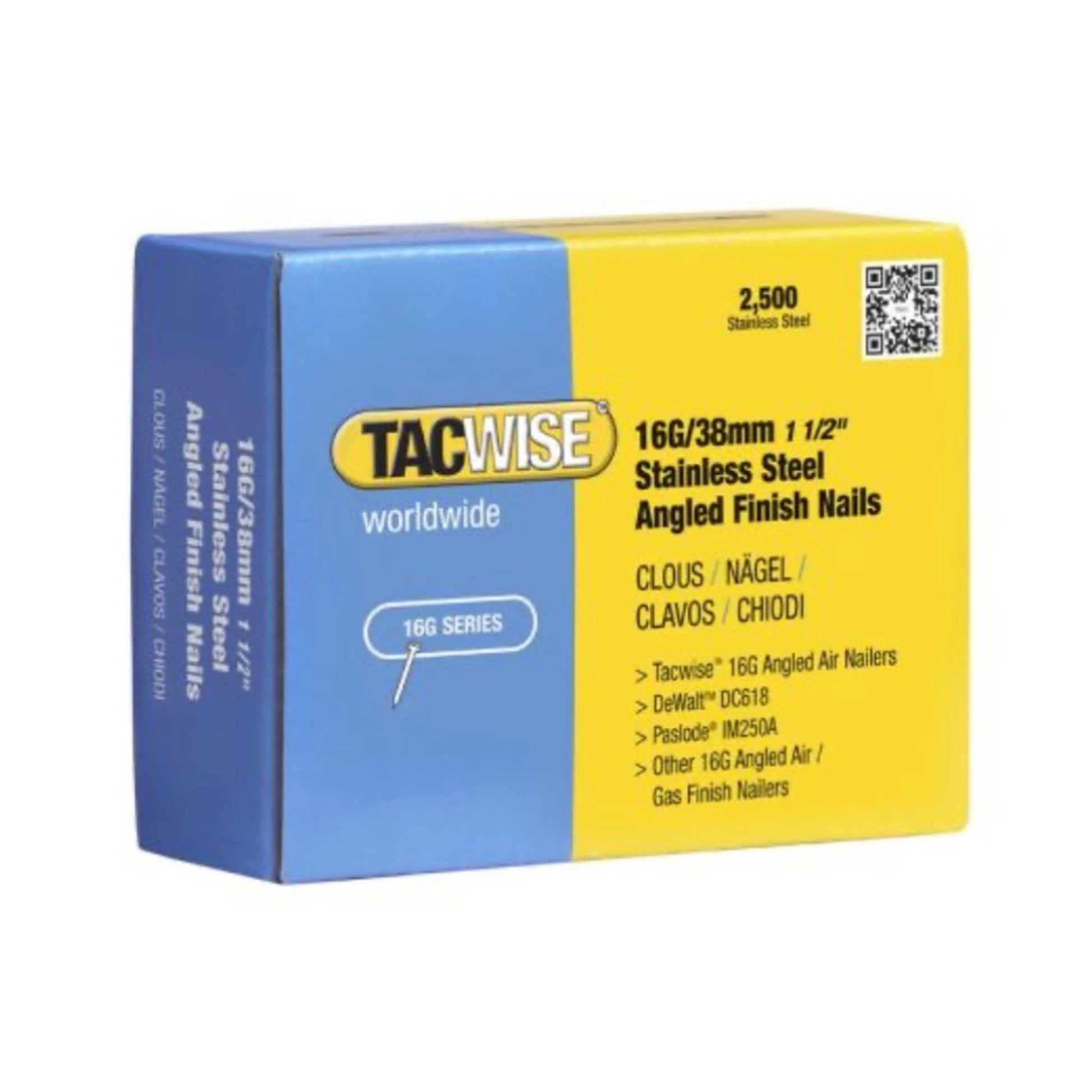 Tacwise 16 Gauge Stainless Angled Brad Finishing Nails 38mm
