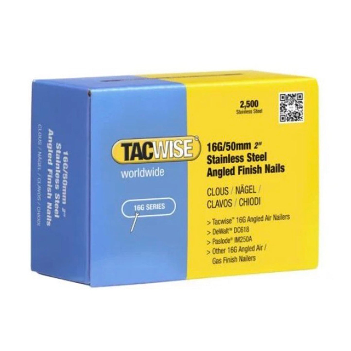 Tacwise 16 Gauge Stainless Angled Brad Finishing Nails 50mm