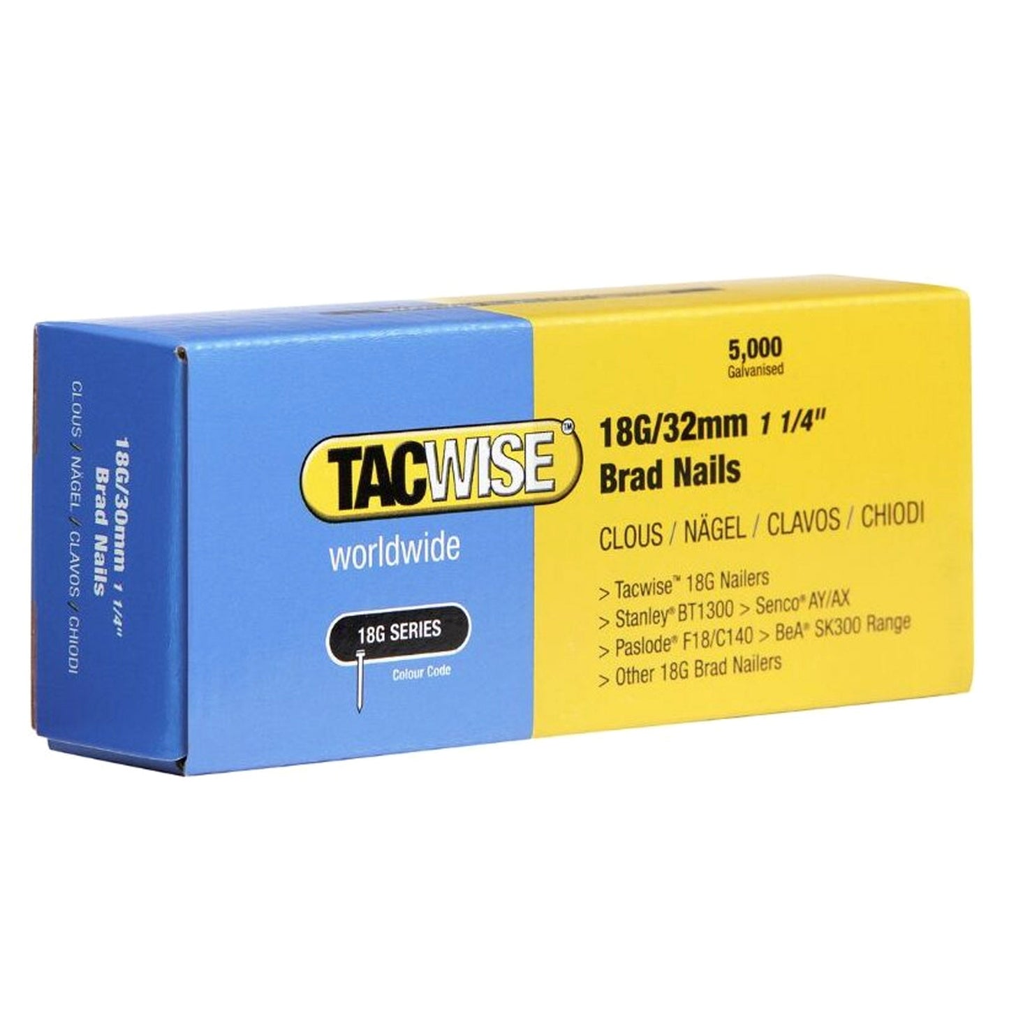 Tacwise 18G Galvanised Smooth Brad Nails 10mm - 50mm