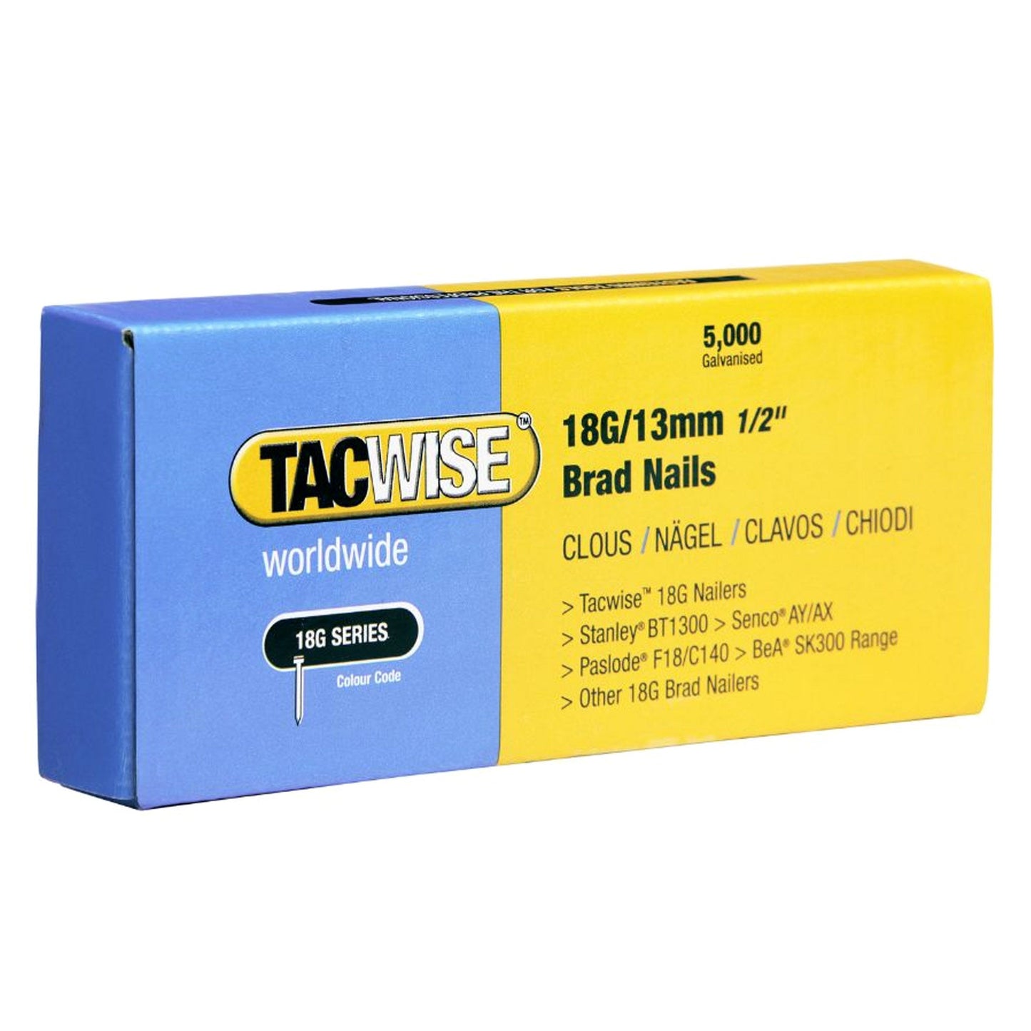 Tacwise 18G Galvanised Smooth Brad Nails 10mm - 50mm