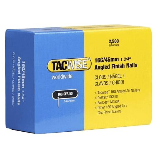 Tacwise Collated Angled Finishing Nails 16 Gauge 45mm - 2500 Pack Galvanised Finish