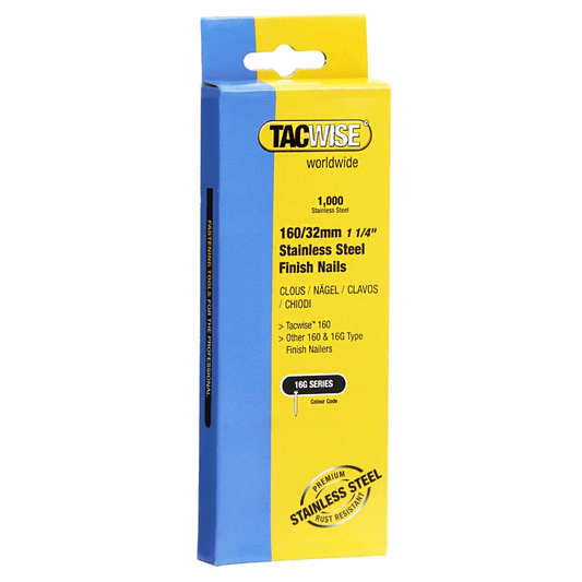 Tacwise Type 160 Collated Stainless Steel 16G Finishing Nails 32mm - 1000 Pack