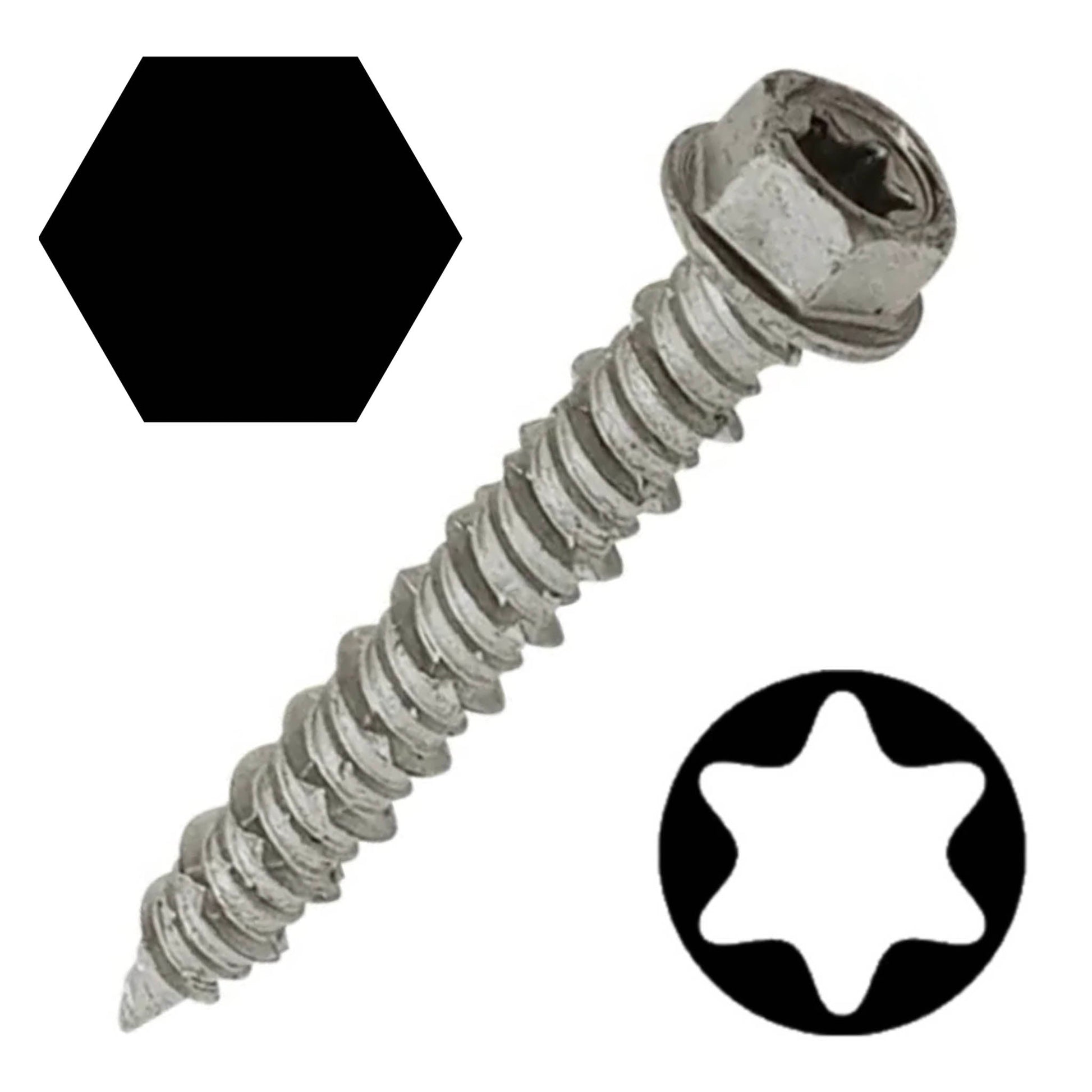 TechFast Concrete Masonry Screws Hex And Torx 100 Box - Transtools Online