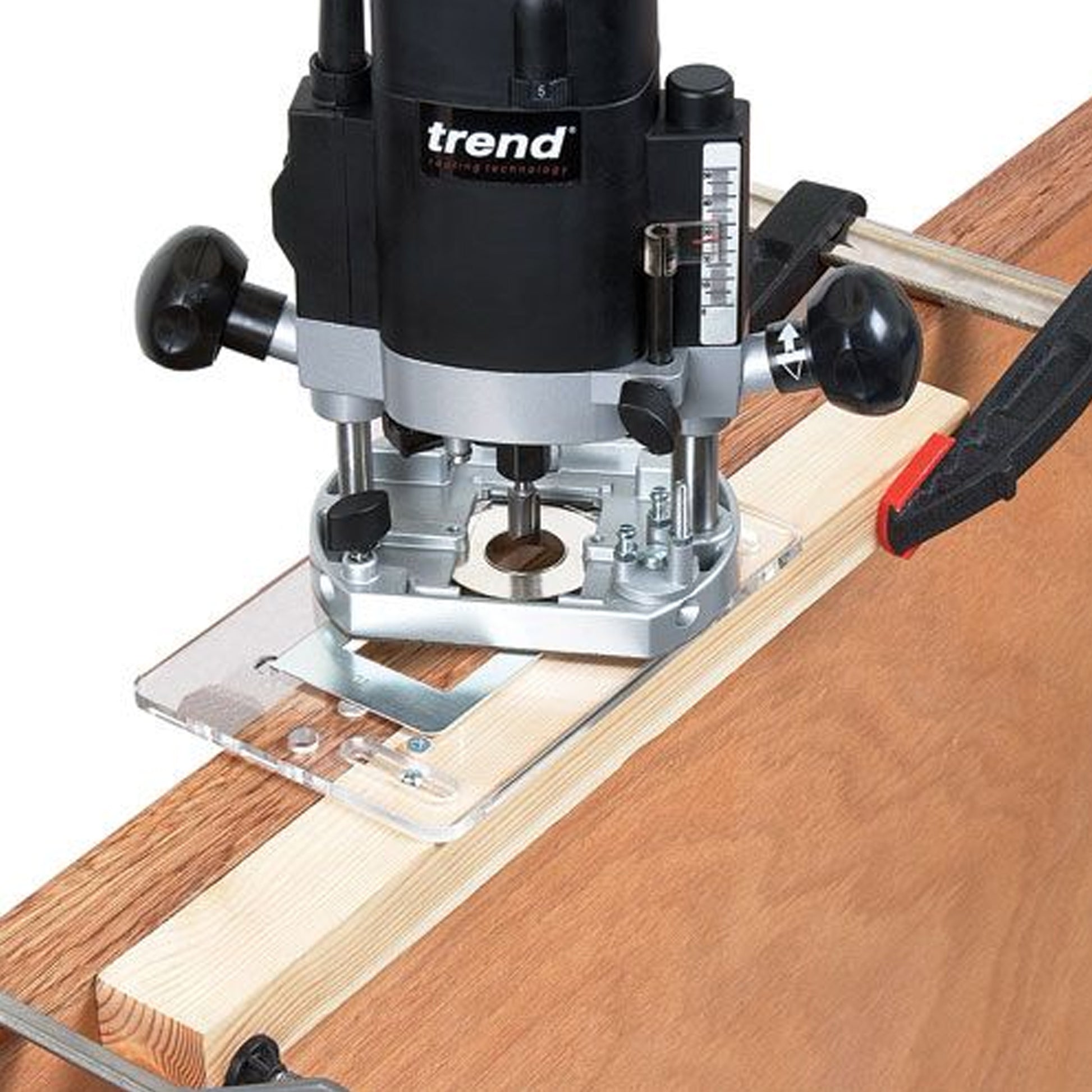Trend Routing Template Butt Hinge Recess 75mm and 100mm TEMP/BH/A Being Used on a Door
