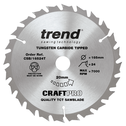 Trend Circular Saw Blade - 165mm Diameter 20mm Bore 24 Teeth