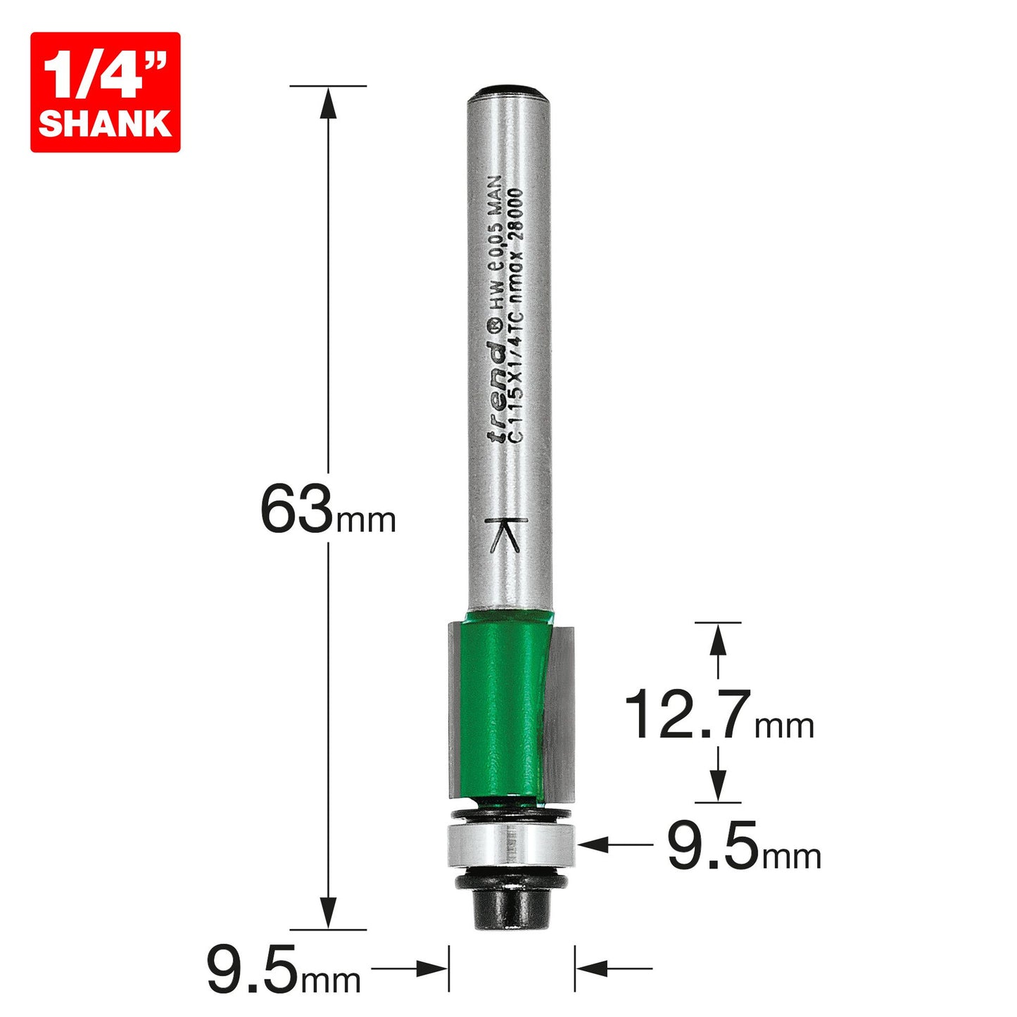 Trend Self Guided Trimmer 9.5mm C115X1/4TC Size