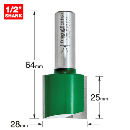 Trend Two Flute Straight Router Cutter 28mm Diameter C033GX1/2TC Size