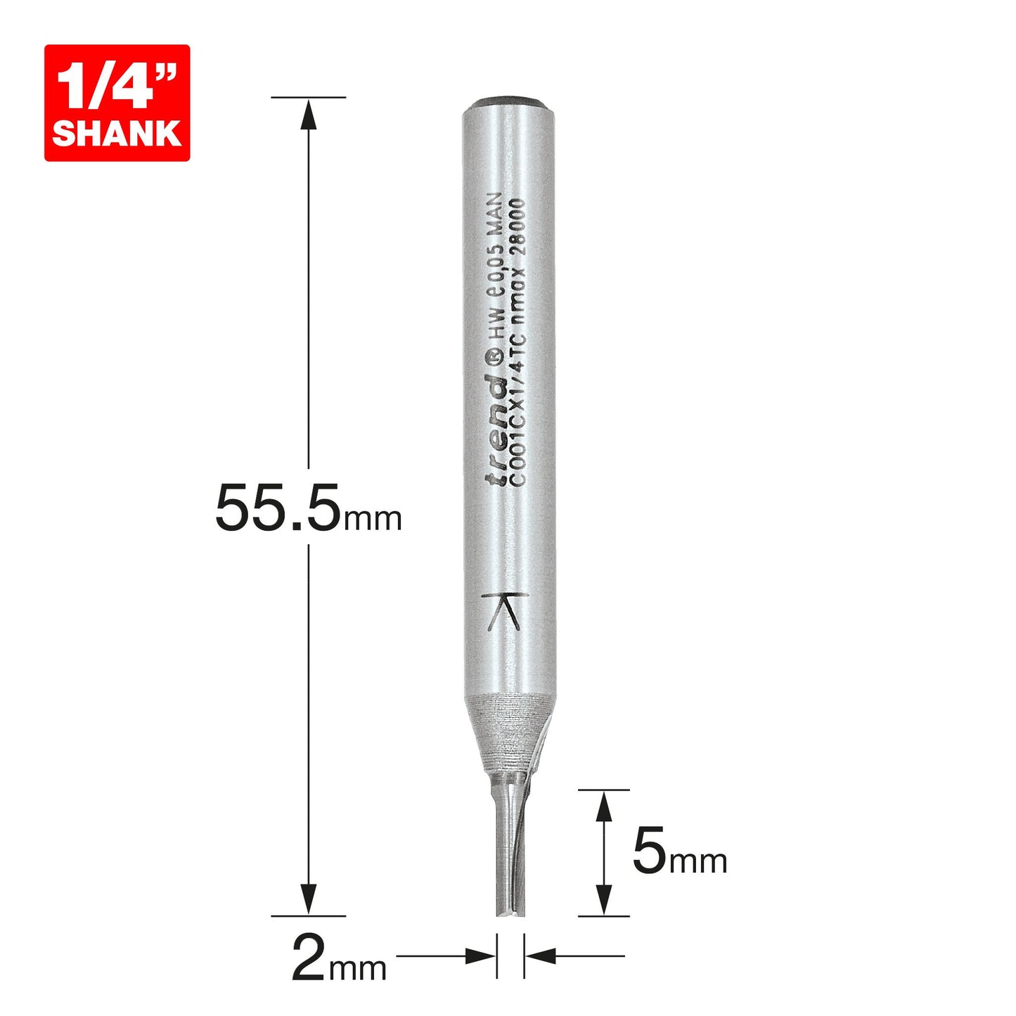 Trend Two Flute Straight Router Cutter 10mm Diameter C001CX1/4TC Size