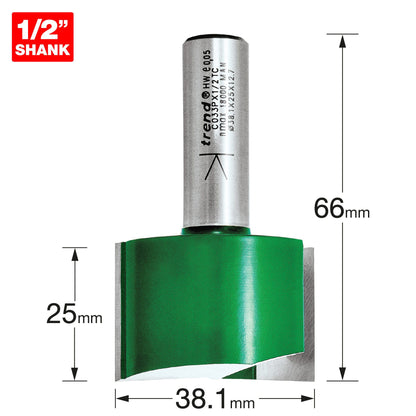 Trend Two Flute Straight Router Cutter 38.1mm Diameter C033PX1/2TC Size
