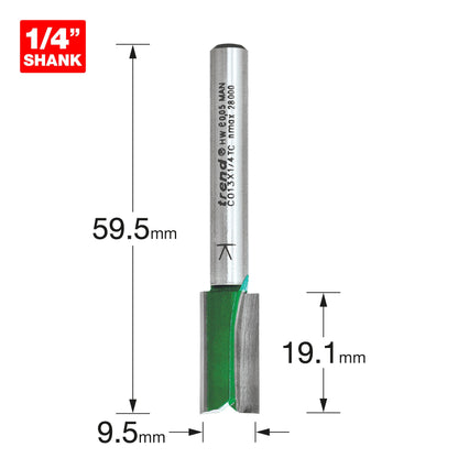 Trend Two Flute Straight Router Cutter 9.5mm Diameter C013X1/4TC