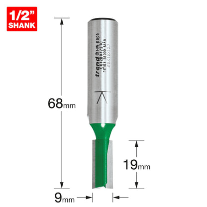 Trend Two Flute Straight Router Cutter 9mm Diameter C012BX1/2TC Size