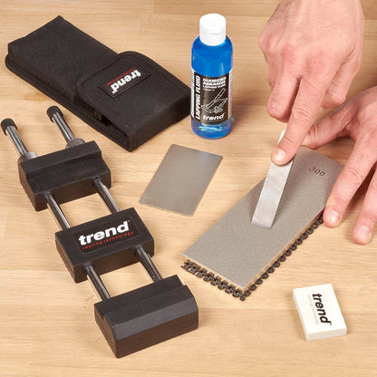 Trend Double Sided Diamond Whetstone Kit DWS/KIT/A Being Used to Sharpen a Chisel