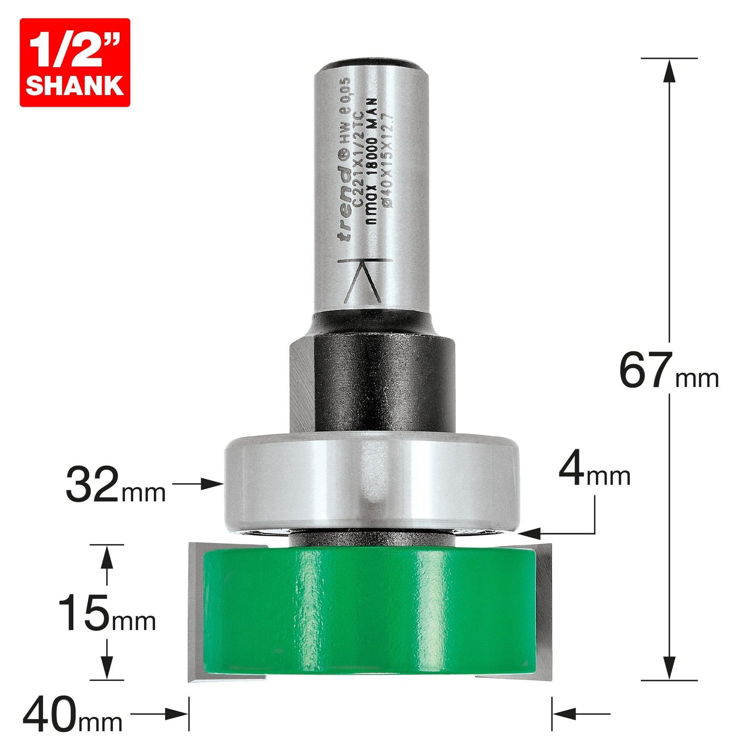 Trend Intumescent Router Cutter 15mm x 40mm Shank 1/in C221X1/2TC Size