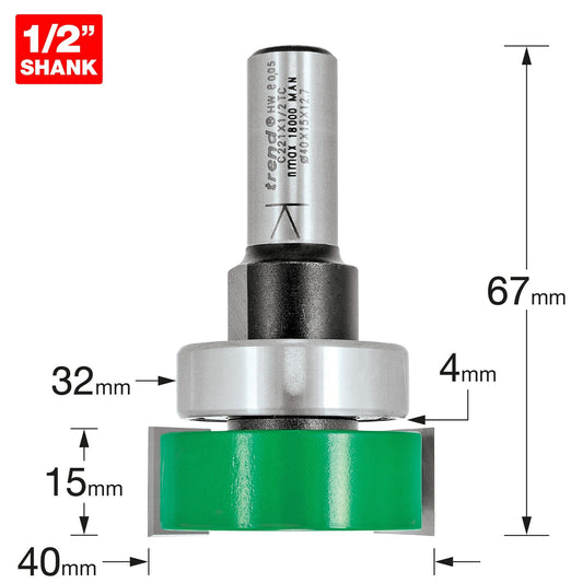 Trend Intumescent Router Cutter 15mm x 40mm Shank 1/in C221X1/2TC Size