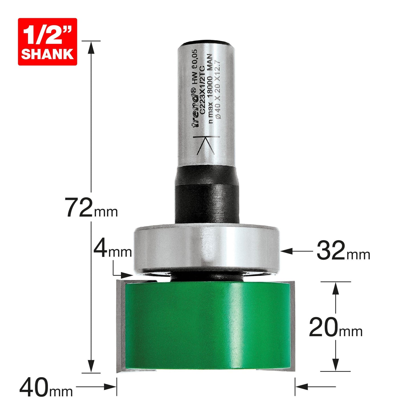 Trend Intumescent Router Cutter 20mm x 40mm Shank 1/2in C223X1/2TC Size