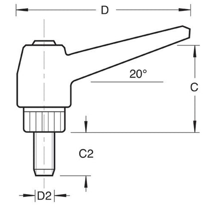 Trend Lever Male M6 x 30mm KB11/M/6 Size Guide