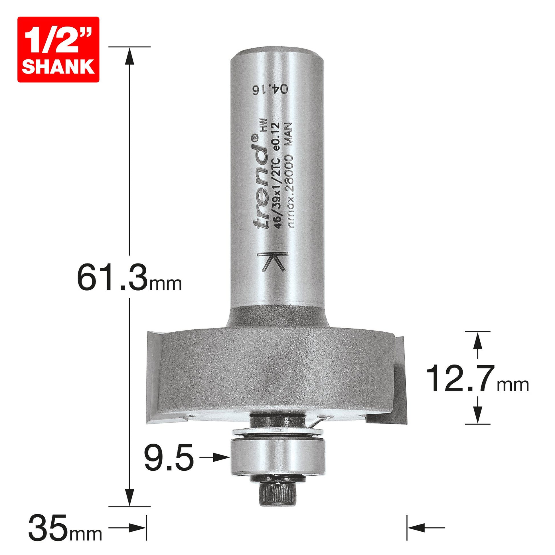 Trend Bearing Guided 35mm Diameter Rebater Router Cutter 46/39X1/2TC Size