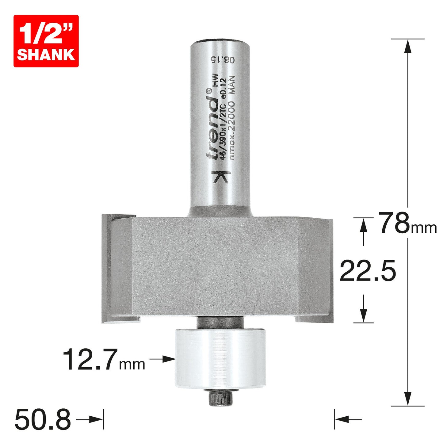 Trend Bearing Guided 50.8mm Diameter Large Rebater Router Cutter 46/390X1/2TC Size