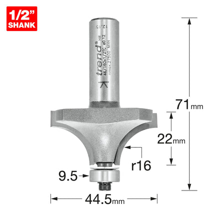 Trend Bearing Guided Ovolo 16mm Radius Router Cutter 46/160X1/2TC Size