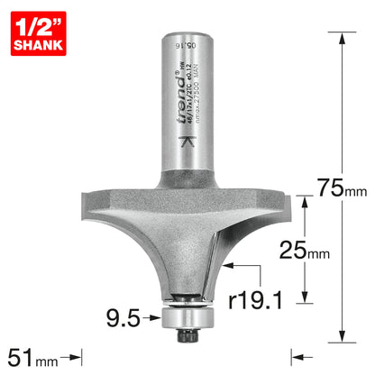 Trend Bearing Guided Ovolo 19mm Radius Router Cutter 46/17X1/2TC Size
