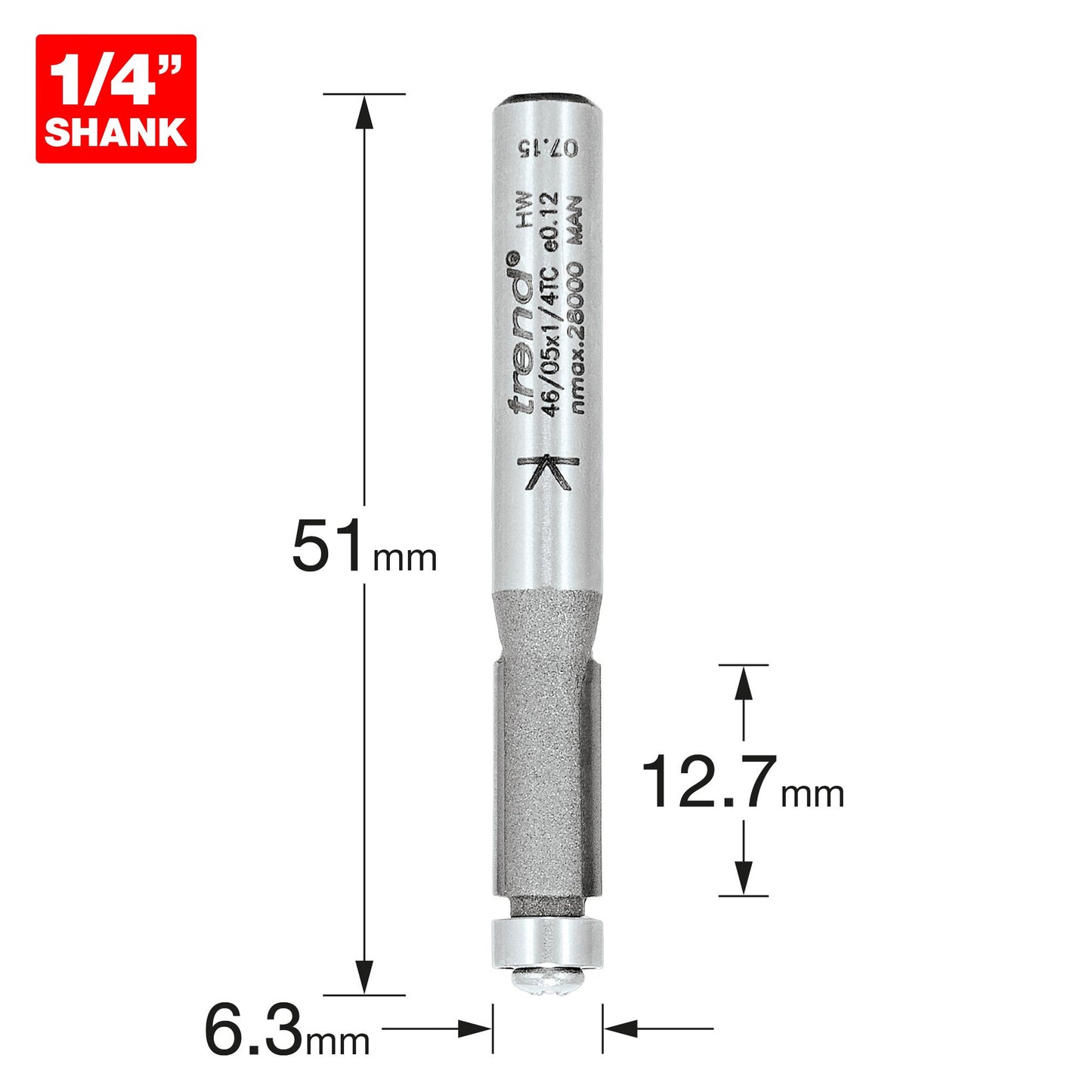 Trend Guided Trimmer 6.3mm Diameter 12.7mm Length 46/05X1/4TC Size