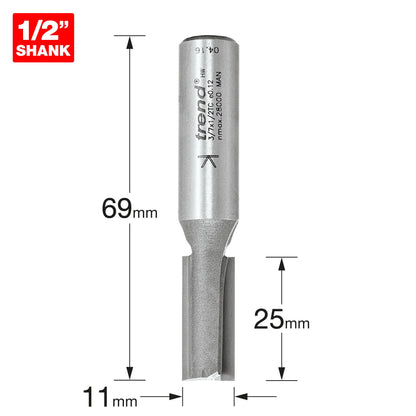 Trend Two Flute Straight Router Cutter 11mm Diameter Shank 1/2in 3/7X1/2TC Size