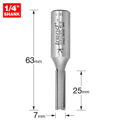 Trend Two Flute Straight Router Cutter 7mm Diameter Shank 1/2in 3/3X1/2TC Size