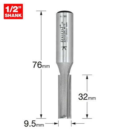 Trend Two Flute Straight Router Cutter 9.5mm Diameter Shank 1/2in 3/51X1/2TC Size