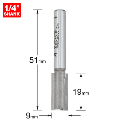 Trend Two Flute Straight Router Cutter 9mm Diameter Shank 1/4in 3/5X1/4TC Size