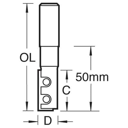 Trend Rota-Tip Router Cutter 12.7mm Diameter 50mm Cut Shank 1/2in RT/11MX1/2TC Size