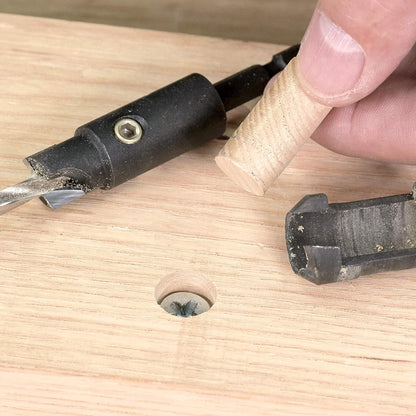 Trend Snappy TCT Drill 4.7mm and Counterbore 12.7mm SNAP/CB/3TC Showing Countersunk Screw and Wooden Plug