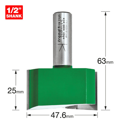 Trend Two Flute Router Cutter 47.6mm Diameter 1/2in Shank C033VX1/2TC Size