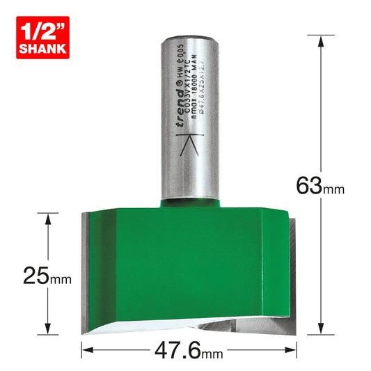 Trend Two Flute Router Cutter 47.6mm Diameter 1/2in Shank C033VX1/2TC Size