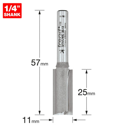Trend Two Flute Straight Router Cutter 11mm Diameter Shank 1/4in 3/7X1/4TC Size