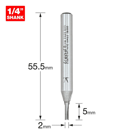Trend Two Flute Straight Router Cutter 10mm Diameter C001CX1/4TC Size