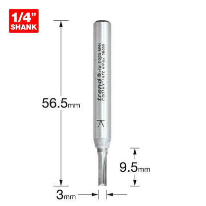 Trend Two Flute Straight Router Cutter 3mm Diameter C001AX1/4TC Size