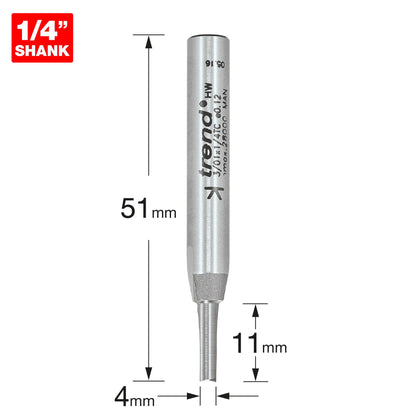 Trend Two Flute Straight Router Cutter 10mm Diameter Shank 1/4in 3/01X1/4TC Size