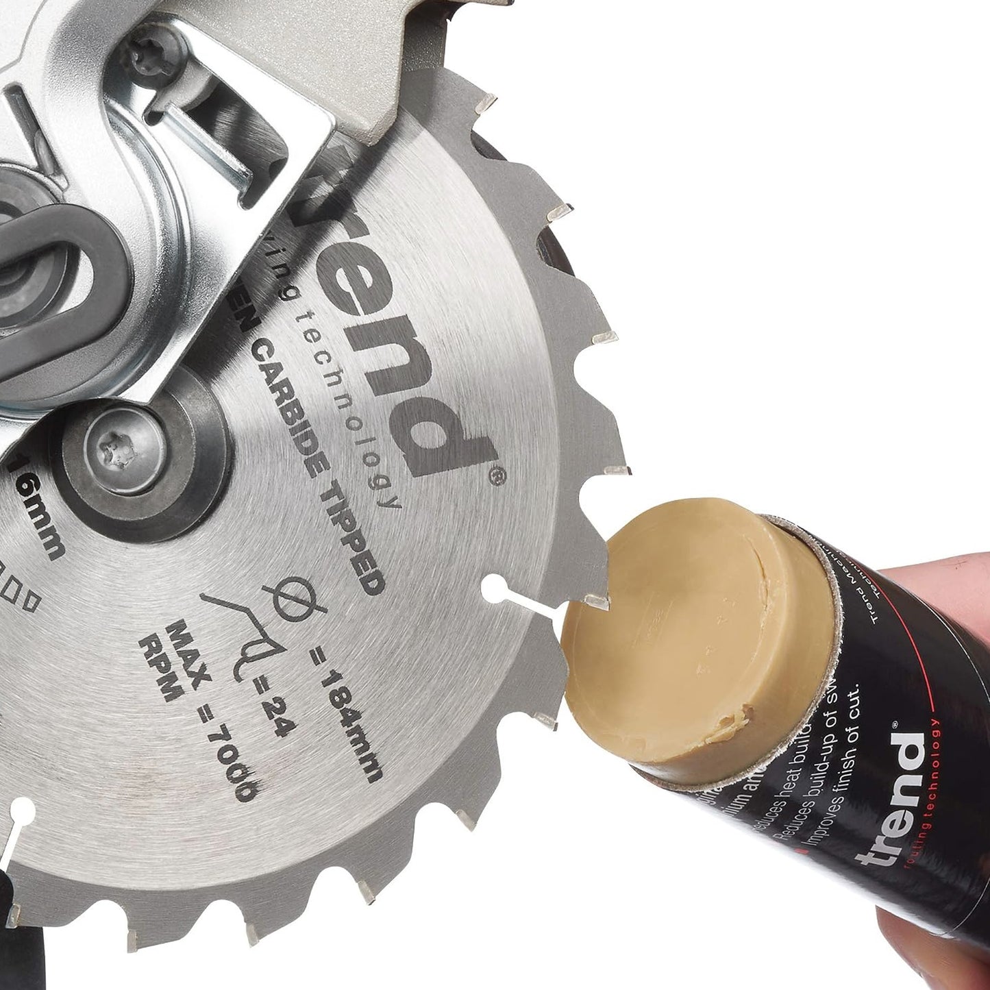 Trend Cooling Lubricant Wax Stick 342g TRENDIWAX Applying to Saw Blade