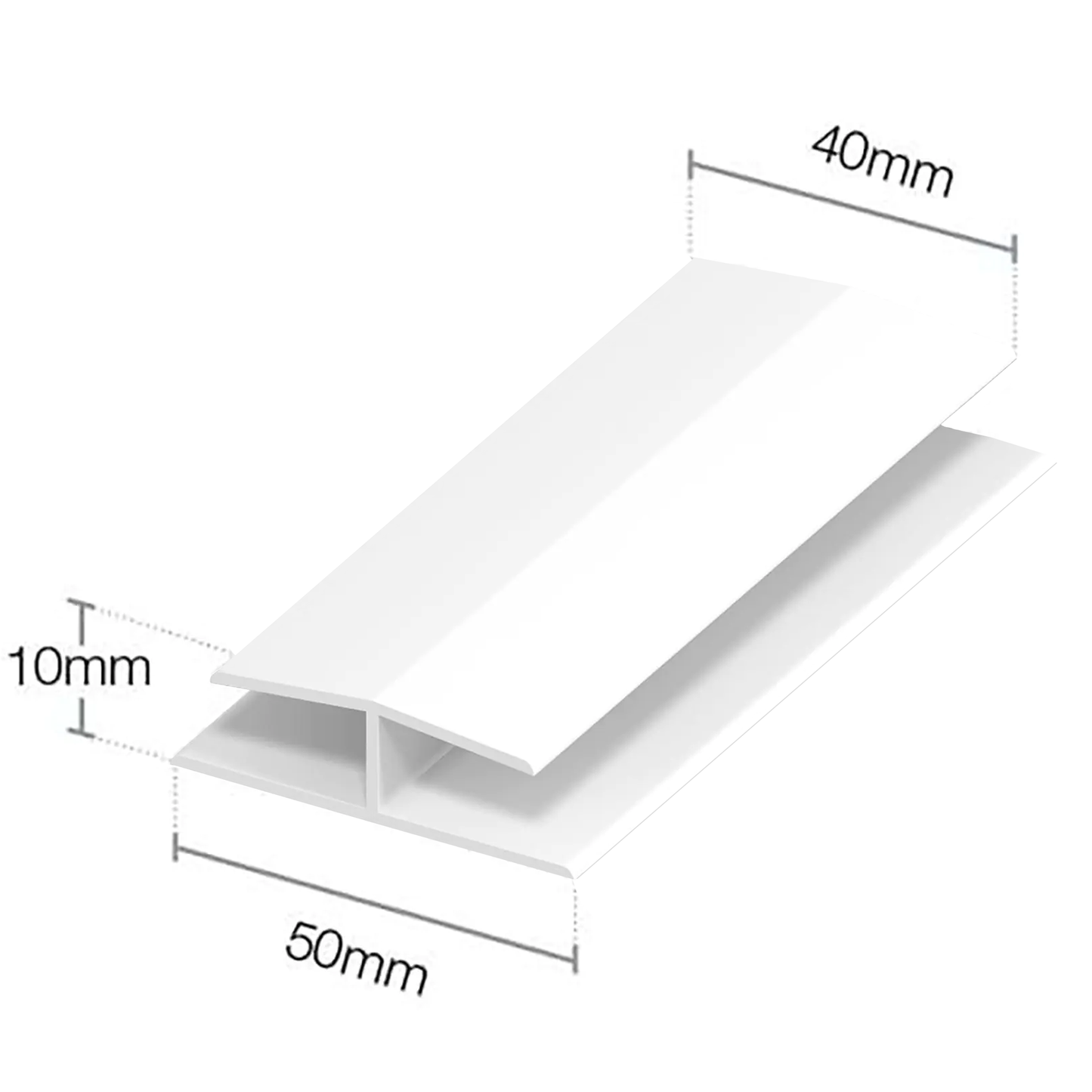 White UPVC Soffit and Utility Board H Joining Trim 5 Metre Size Guide