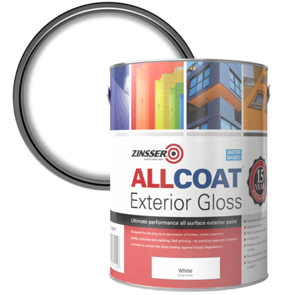 Zinsser AllCoat (Water Based) Exterior Gloss Paint White 5 Litre