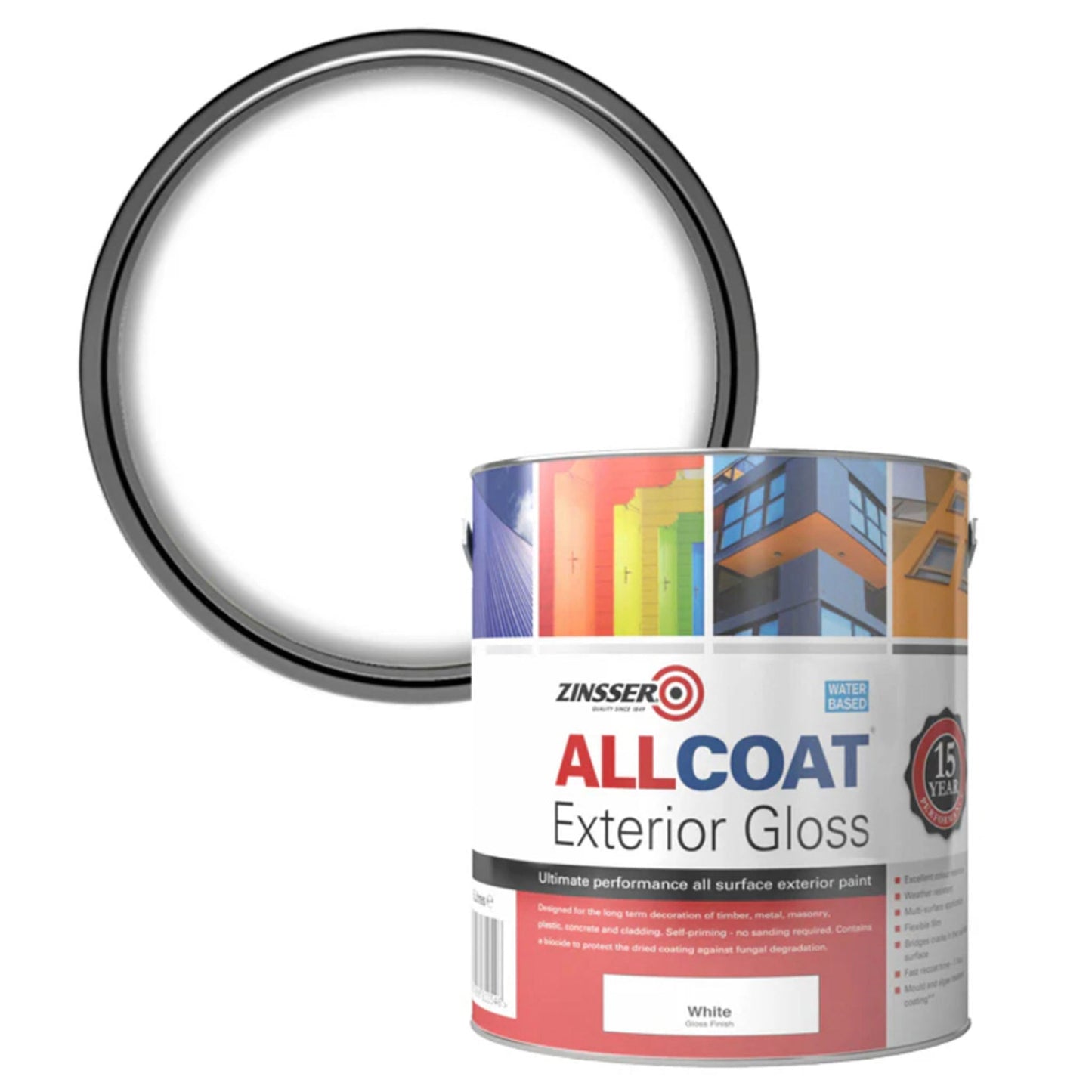 Zinsser AllCoat (Water Based) Exterior Gloss Paint White 2.5 Litre