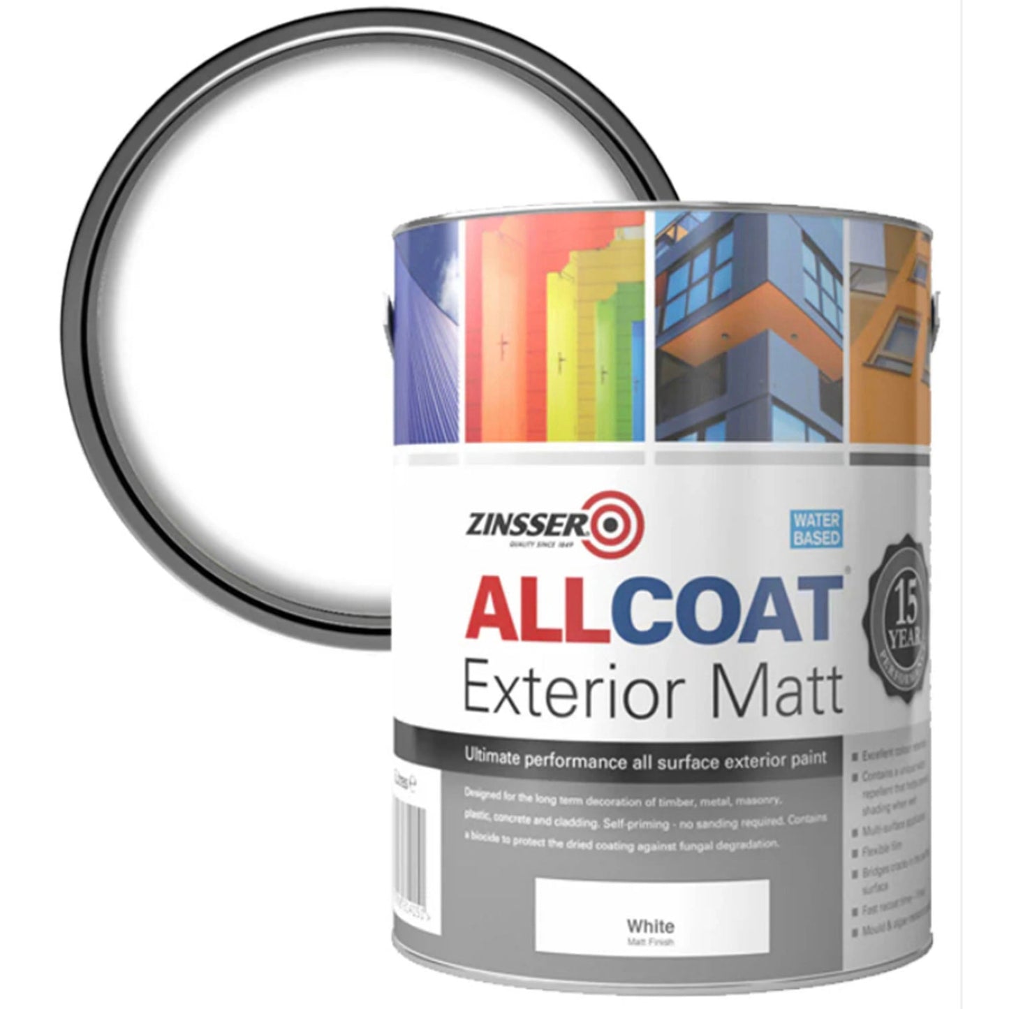 Zinsser AllCoat (Water Based) Exterior Matt Paint White 5 Litre