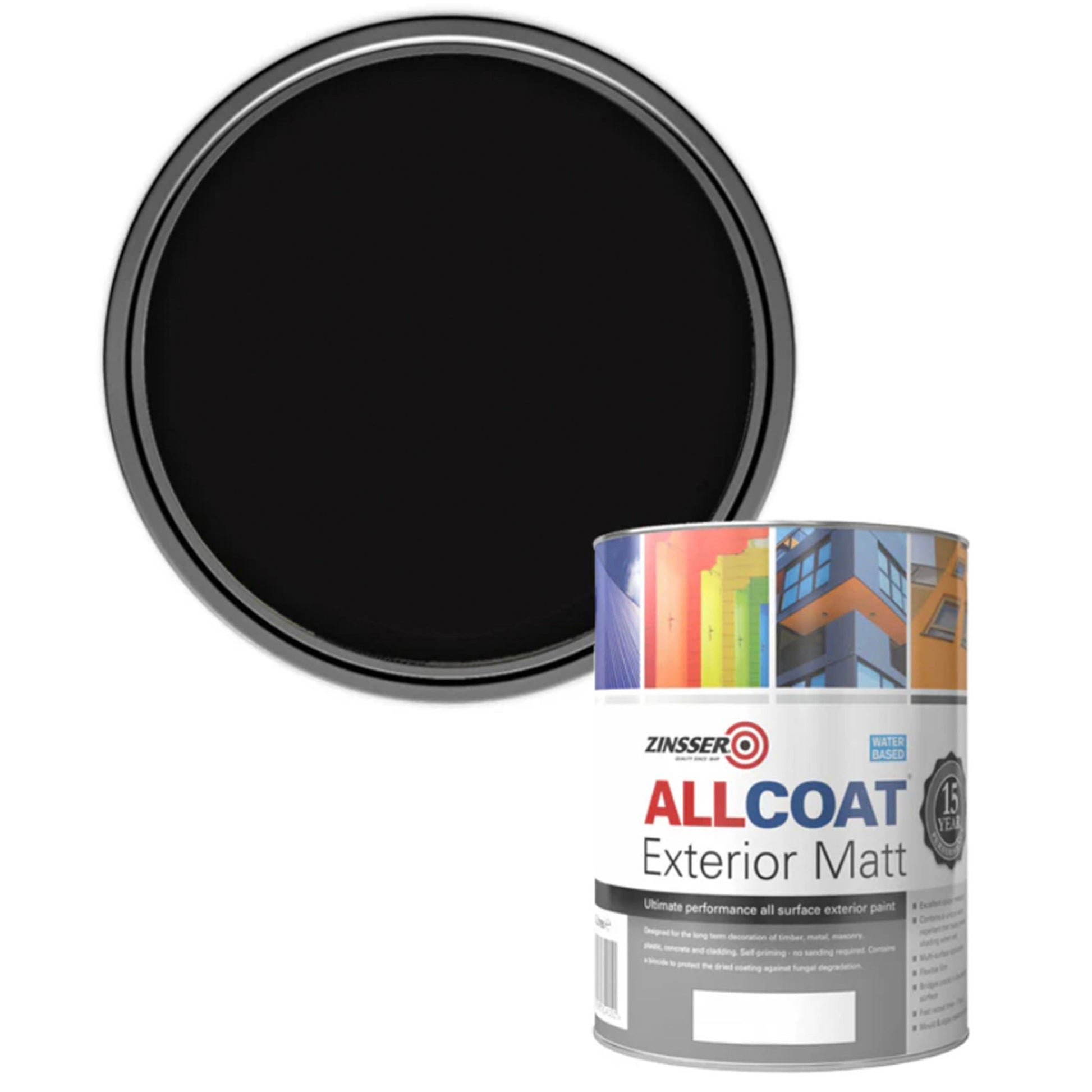 Zinsser AllCoat (Water Based) Exterior Matt Paint Black 1 Litre