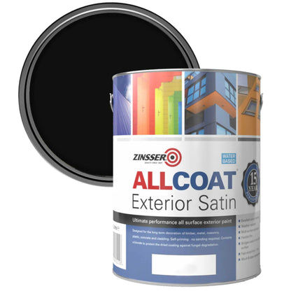 Zinsser AllCoat (Water Based) Exterior Satin Paint Black 5 Litre