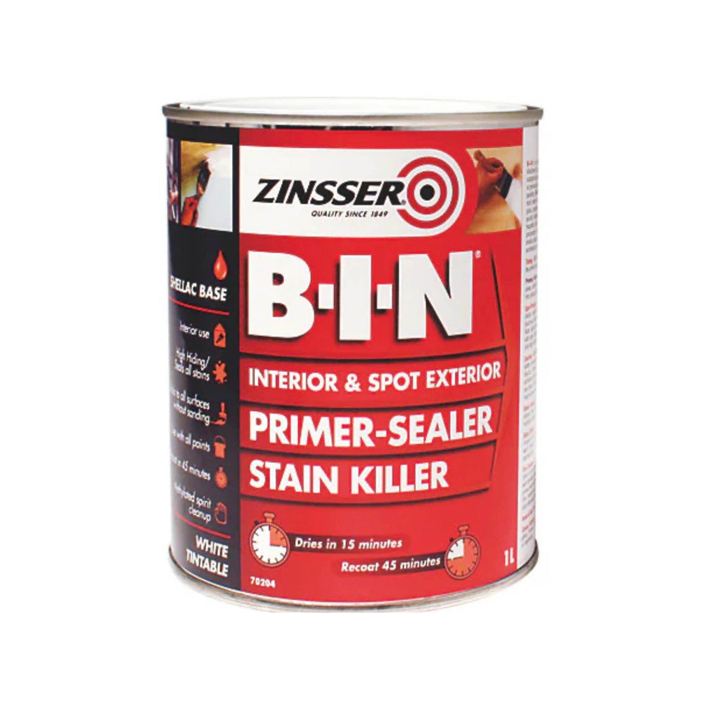 Zinsser B - I - N Primer Sealer Stain Killer Paint White - 1 Litre - Transtools Online