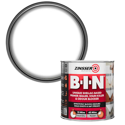 Zinsser B-I-N Primer Sealer Stain Killer Paint White 1 Litre